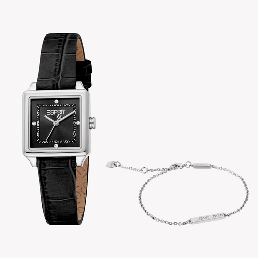 Esprit Women's Stainless/Leather, Silver/Black | Es1l511l0015-0
